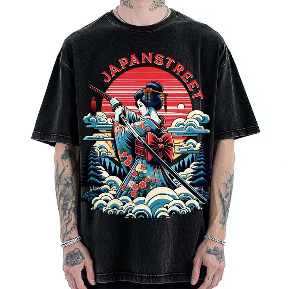 Japanese Print Vintage Washed T-shirt