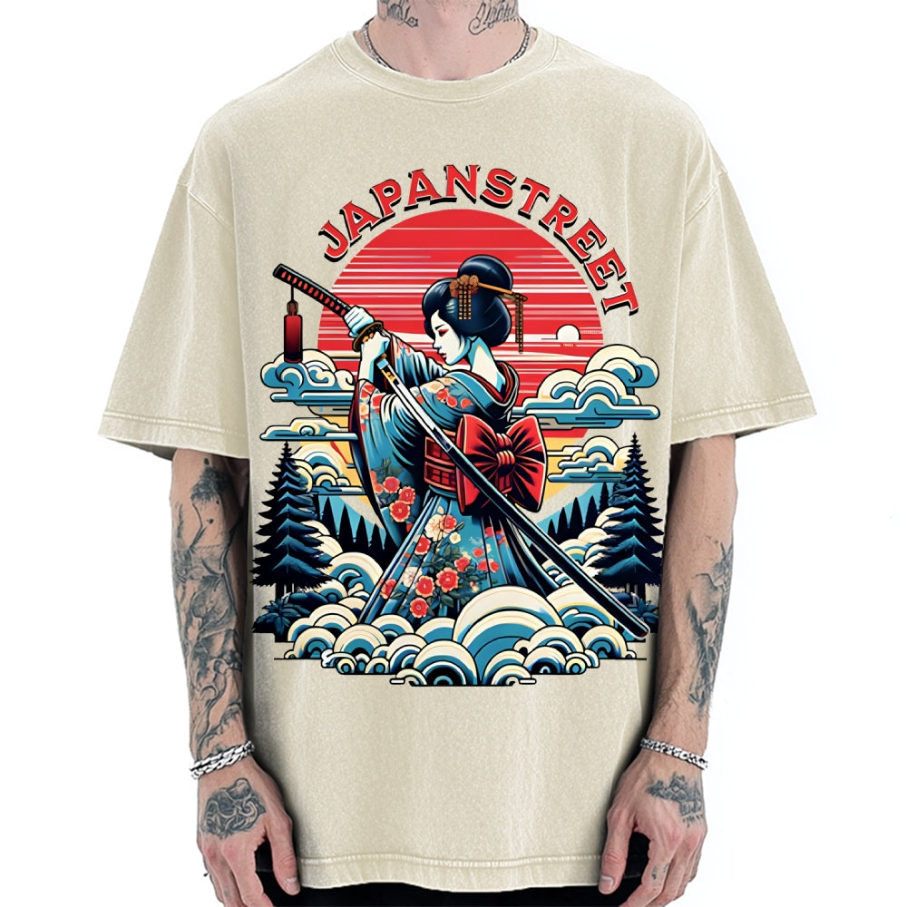 Japanese Print Vintage Washed T-shirt