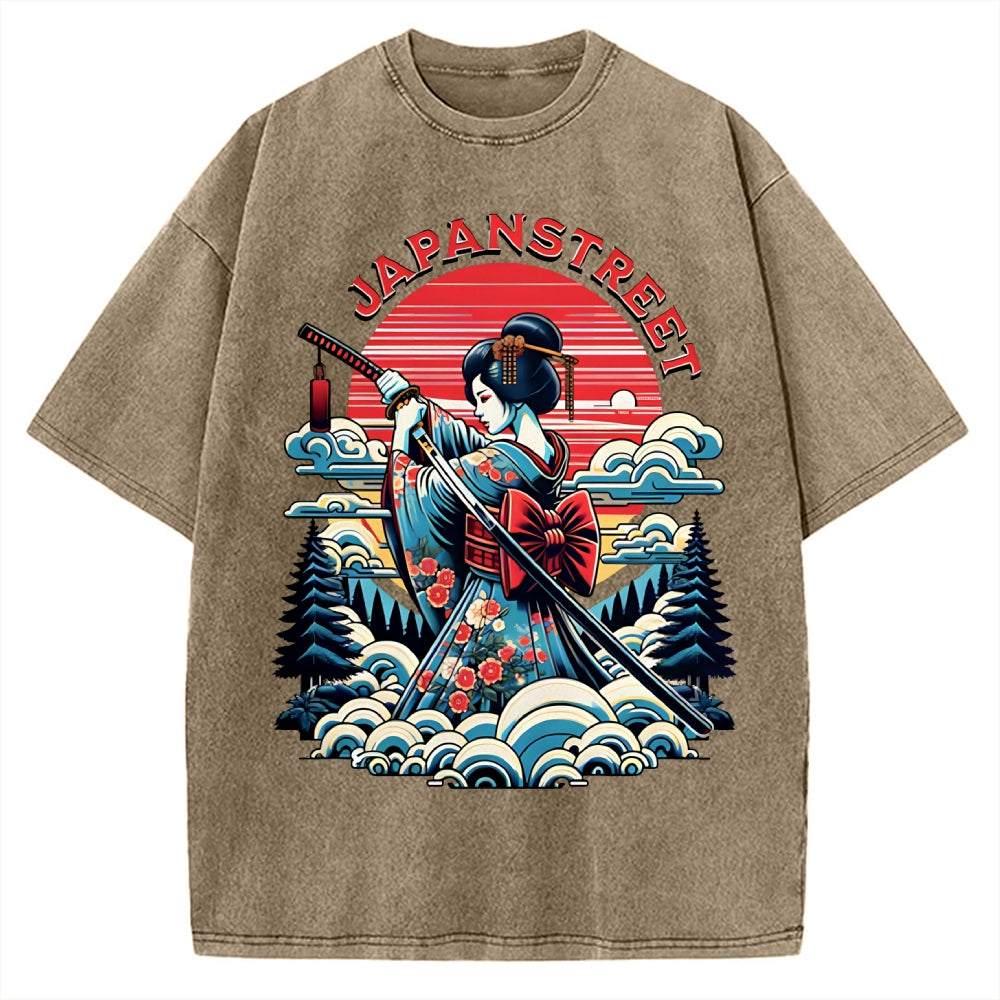 Japanese Print Vintage Washed T-shirt