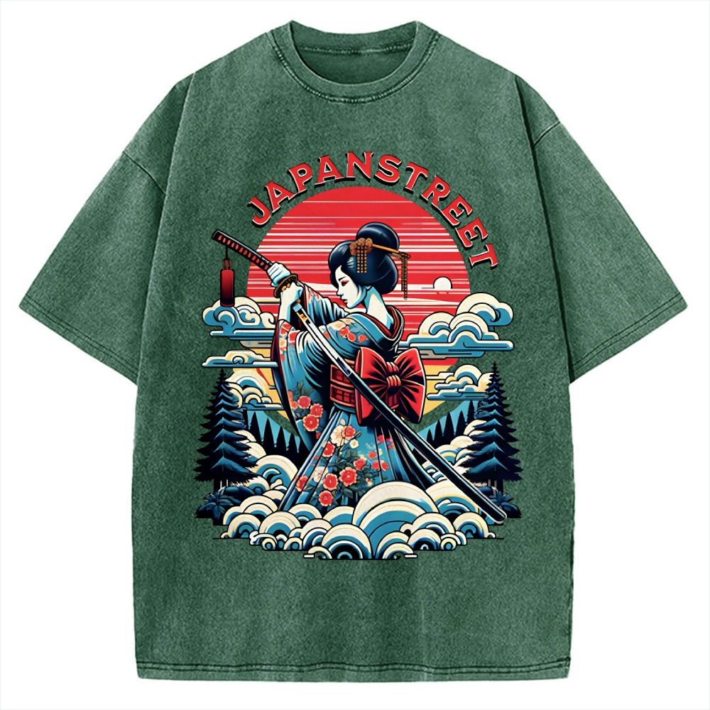 Japanese Print Vintage Washed T-shirt
