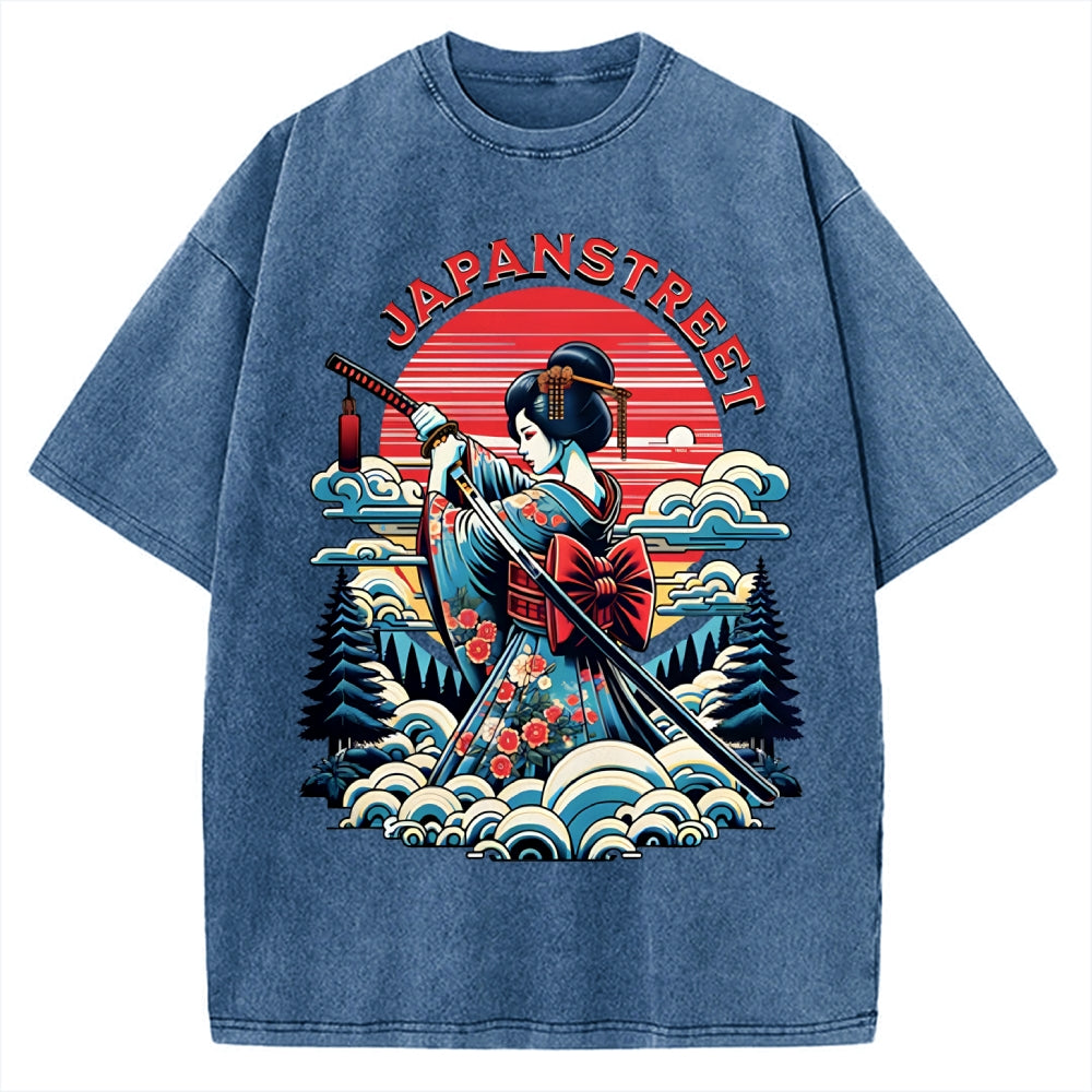 Japanese Print Vintage Washed T-shirt