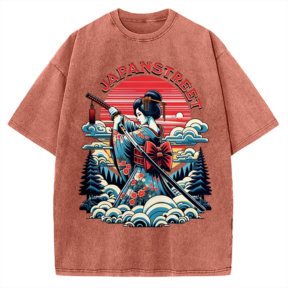 Japanese Print Vintage Washed T-shirt