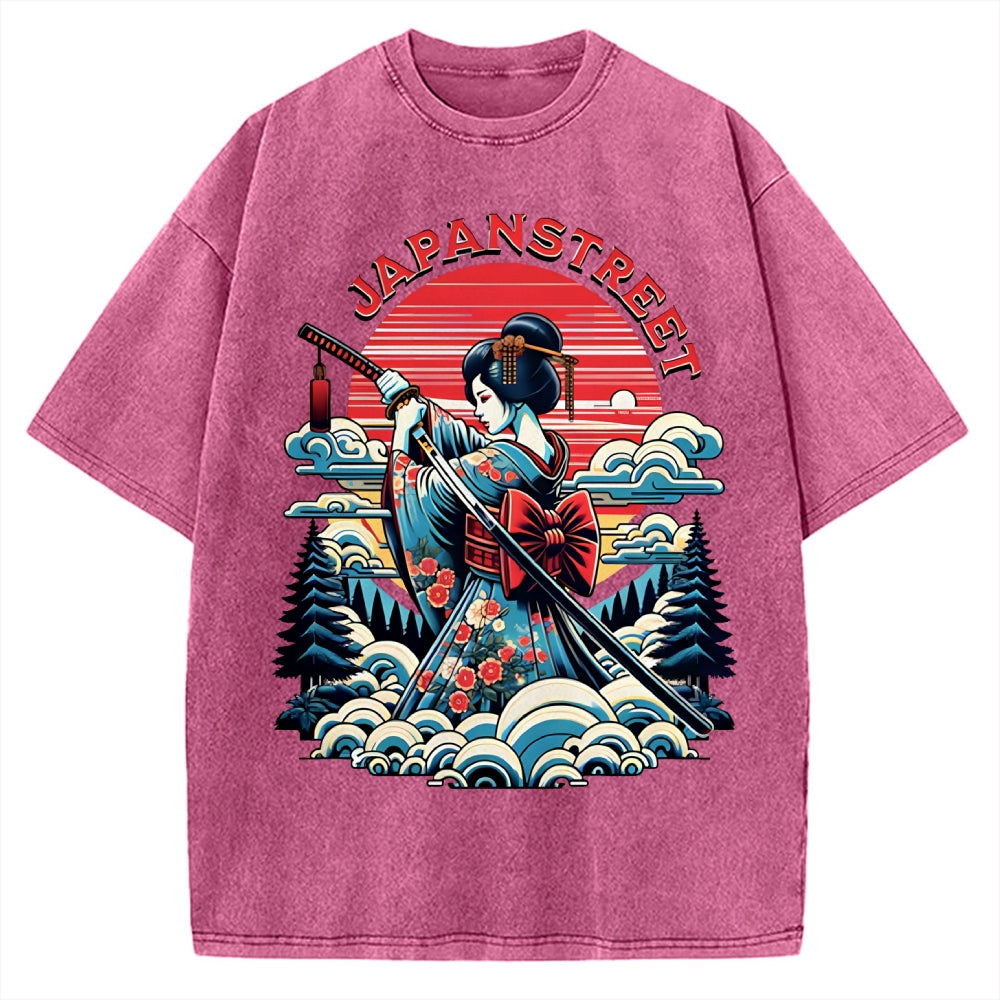 Japanese Print Vintage Washed T-shirt