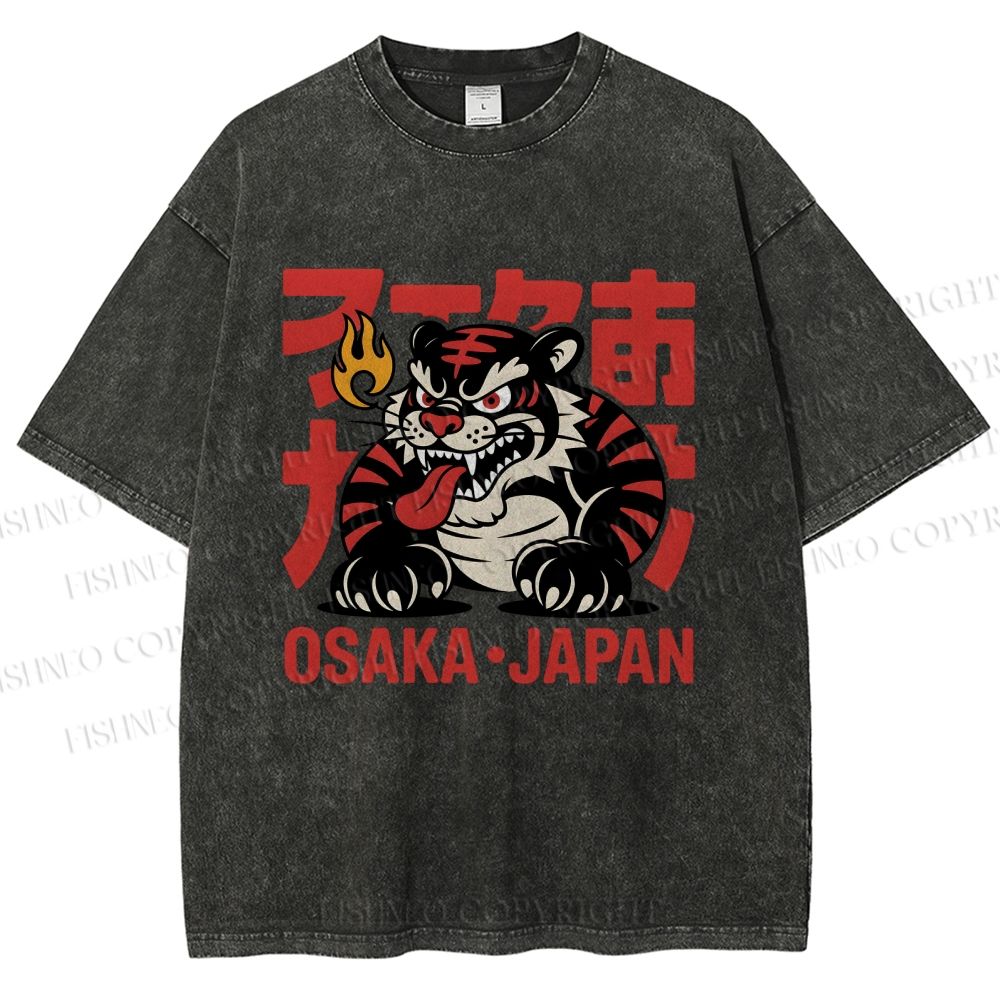 Unisex Osaka Japan Tiger Printed Washed Tee