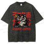 Unisex Osaka Japan Tiger Printed Washed Tee