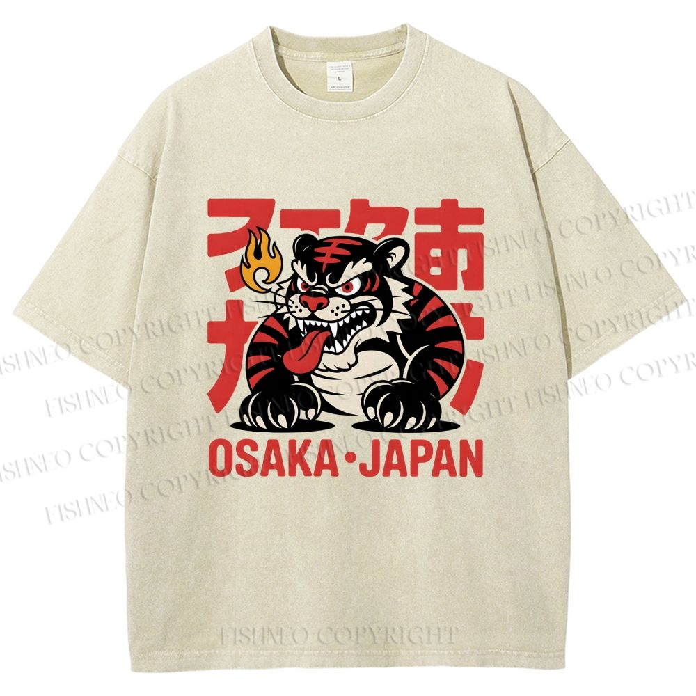 Unisex Osaka Japan Tiger Printed Washed Tee