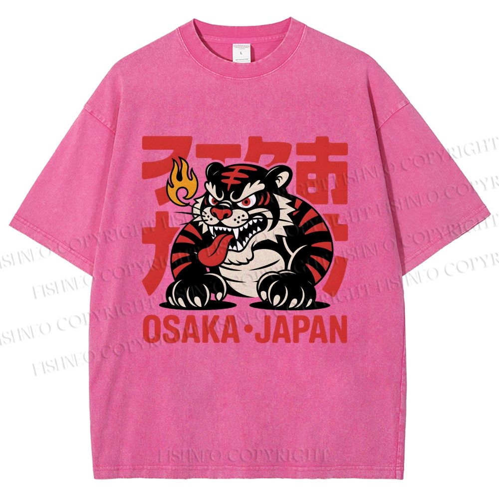 Unisex Osaka Japan Tiger Printed Washed Tee