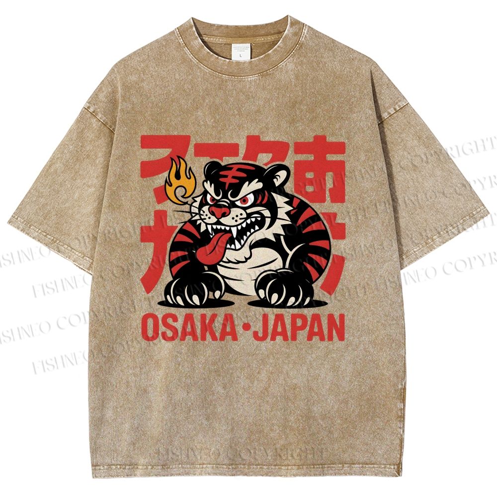 Unisex Osaka Japan Tiger Printed Washed Tee