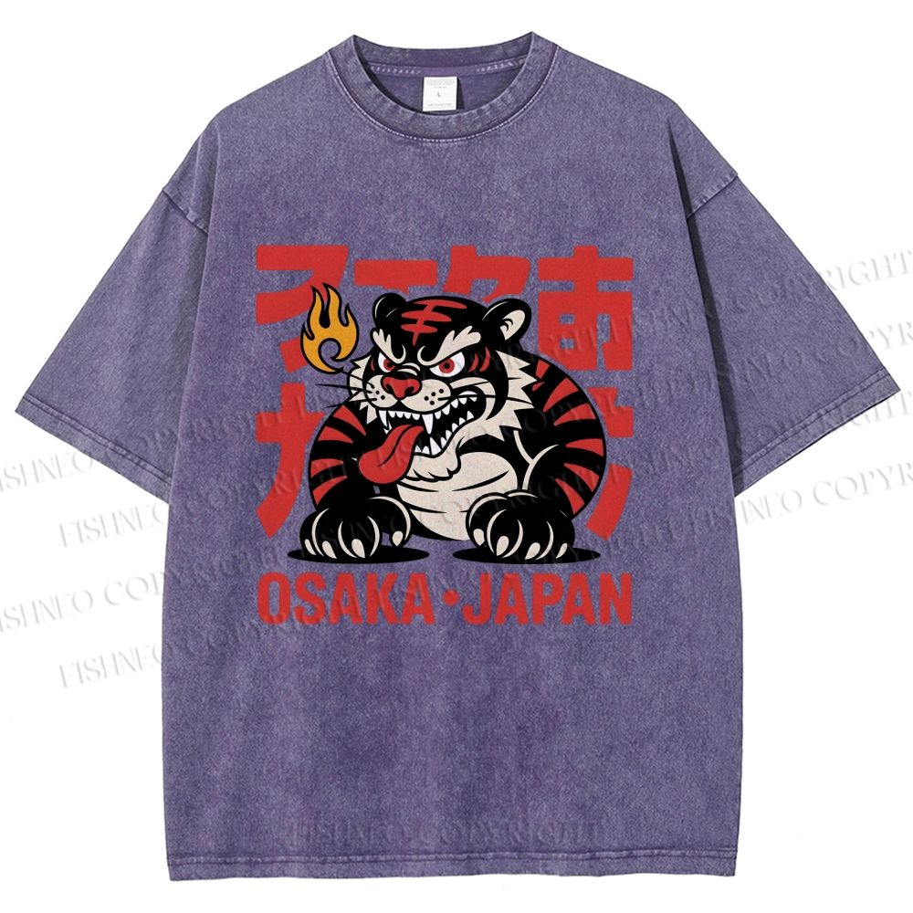 Unisex Osaka Japan Tiger Printed Washed Tee
