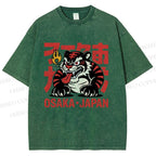 Unisex Osaka Japan Tiger Printed Washed Tee