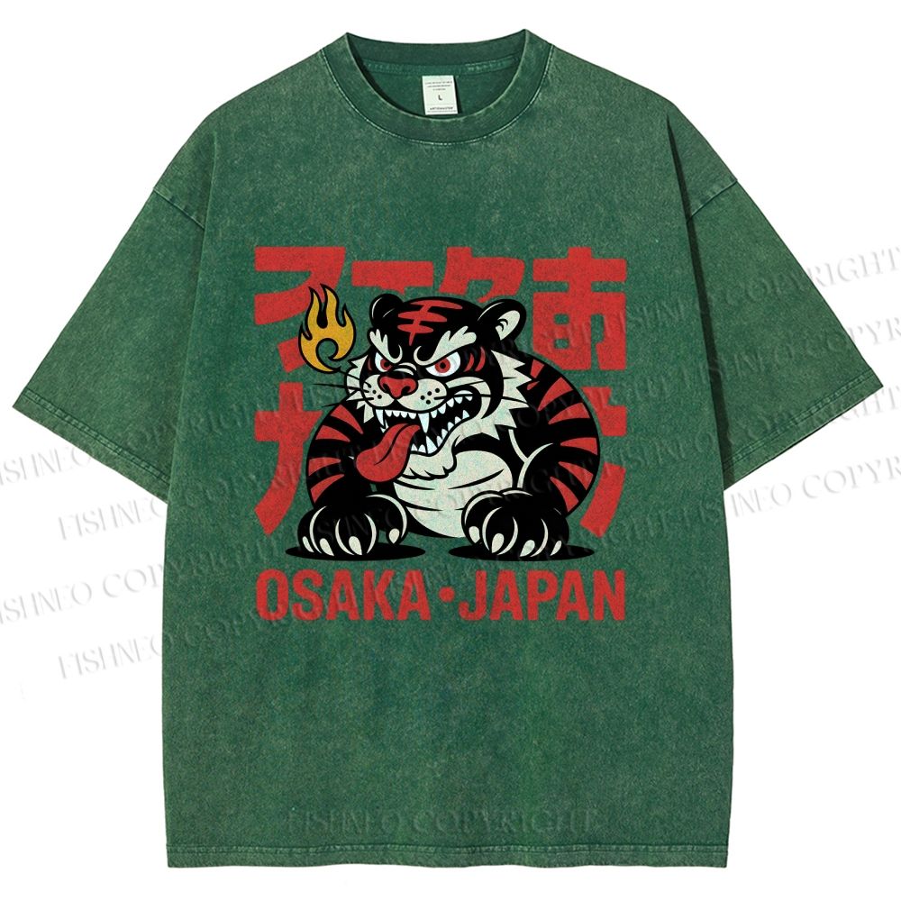 Unisex Osaka Japan Tiger Printed Washed Tee