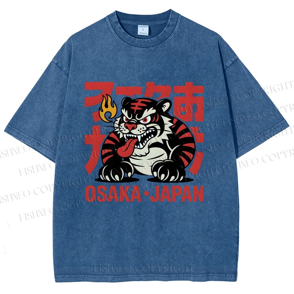 Unisex Osaka Japan Tiger Printed Washed Tee