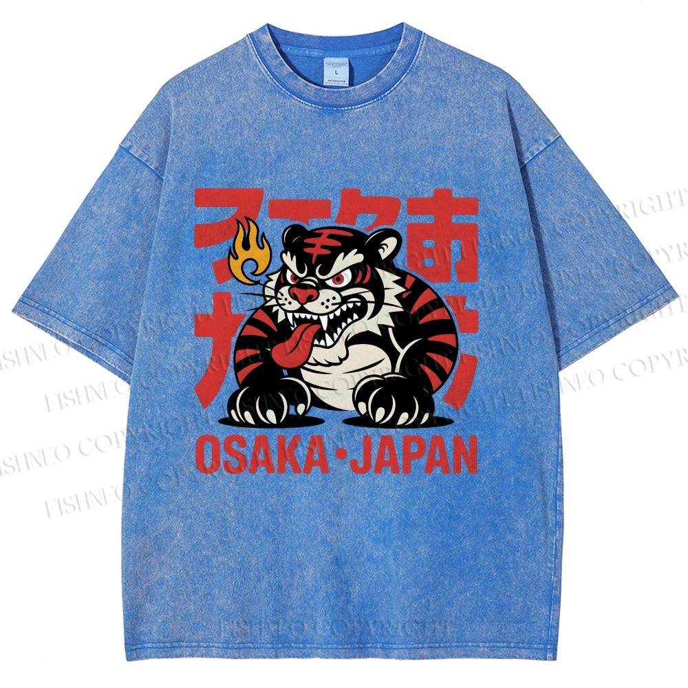Unisex Osaka Japan Tiger Printed Washed Tee