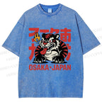Unisex Osaka Japan Tiger Printed Washed Tee