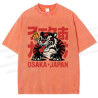 Unisex Osaka Japan Tiger Printed Washed Tee