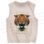 Unisex Tokoy Tiger Printed Washed Tank Top