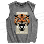Unisex Tokoy Tiger Printed Washed Tank Top