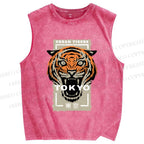 Unisex Tokoy Tiger Printed Washed Tank Top