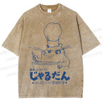 Unisex Japanese Funny Cat Chef Cook Printed Washed Tee