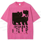 Unisex Vintage Japanese Cat Printed Washed Tee