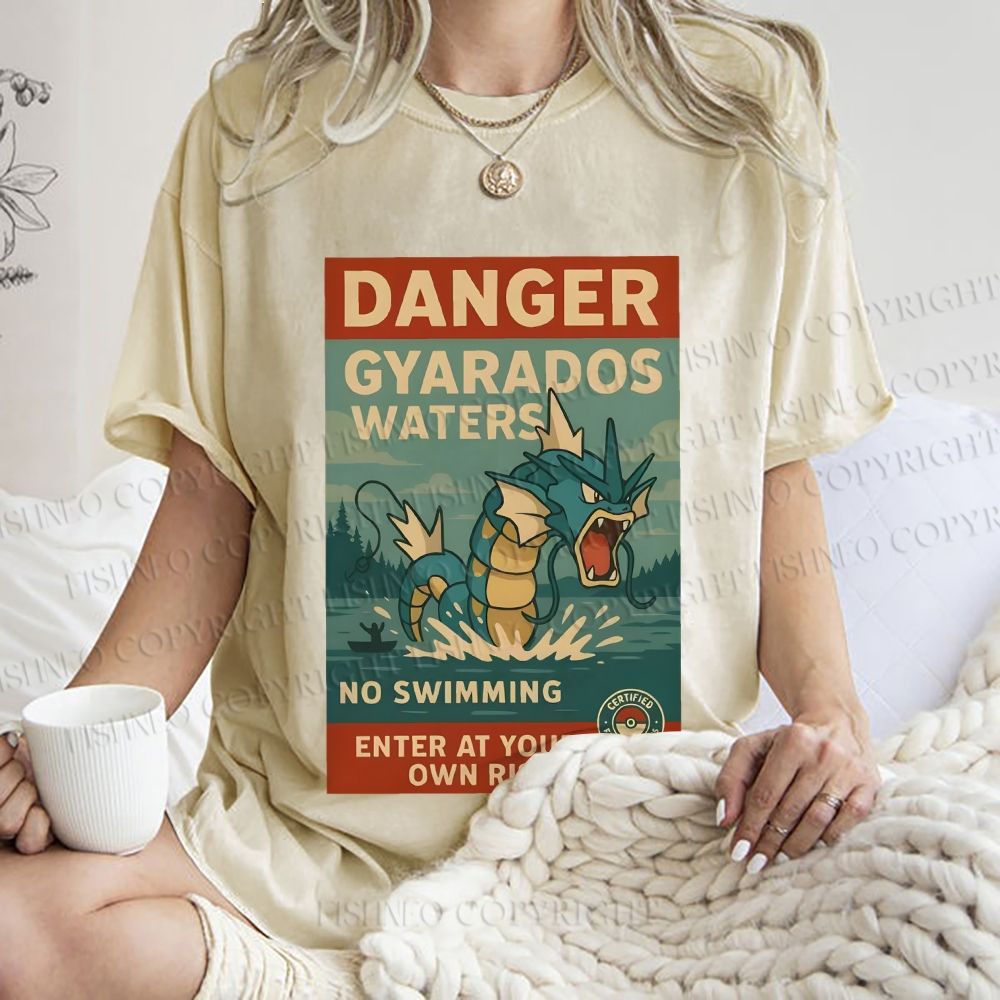 Unisex Danger Gyarados Printed Washed Tee