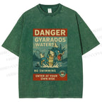 Unisex Danger Gyarados Printed Washed Tee