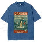 Unisex Danger Gyarados Printed Washed Tee