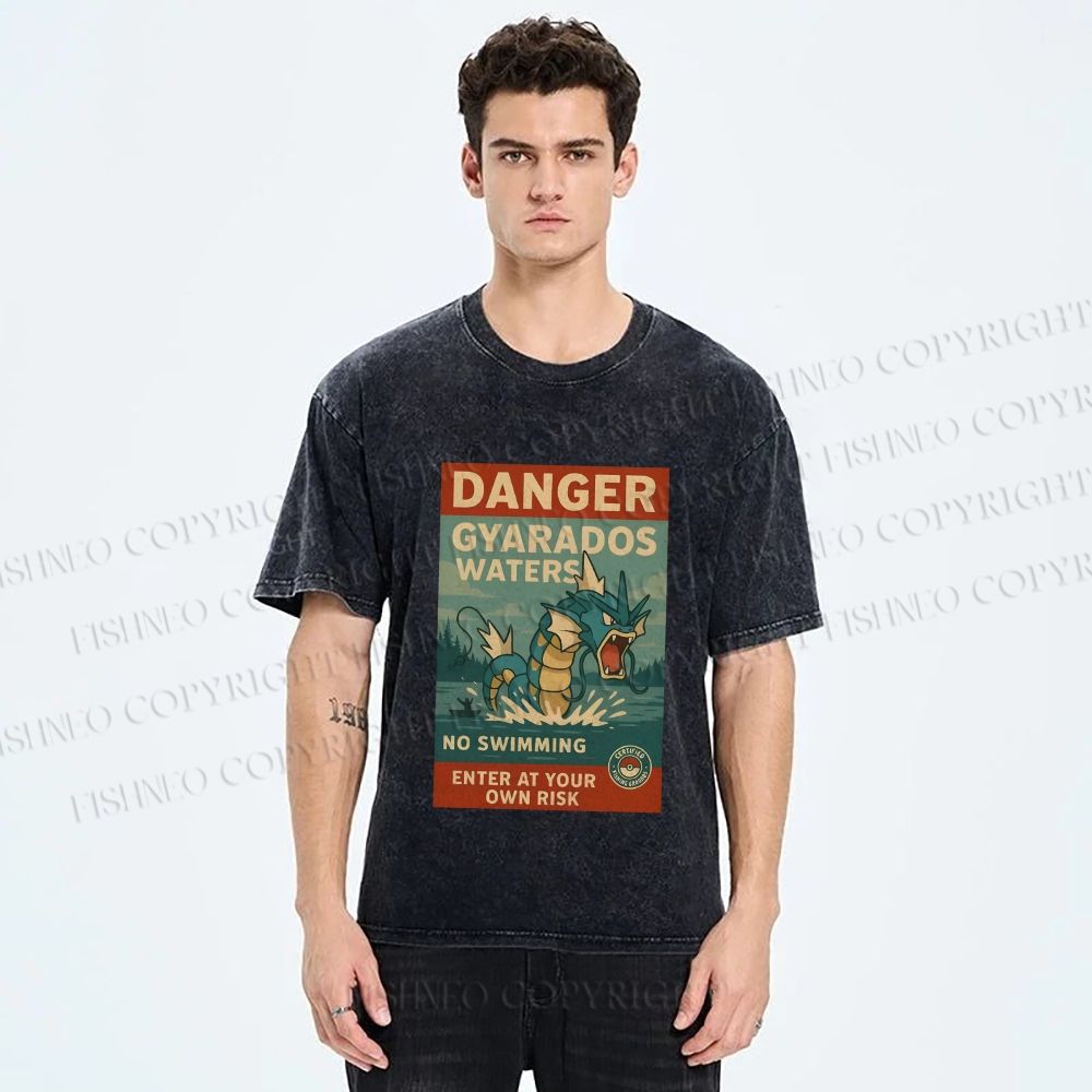 Unisex Danger Gyarados Printed Washed Tee