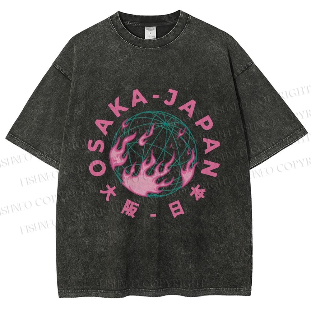Unisex Earth Osaka Japan Printed Washed Tee