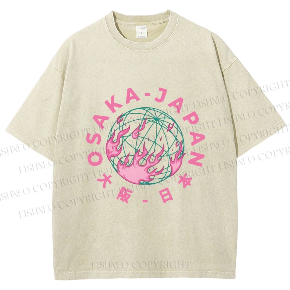 Unisex Earth Osaka Japan Printed Washed Tee