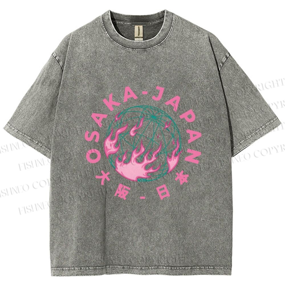 Unisex Earth Osaka Japan Printed Washed Tee