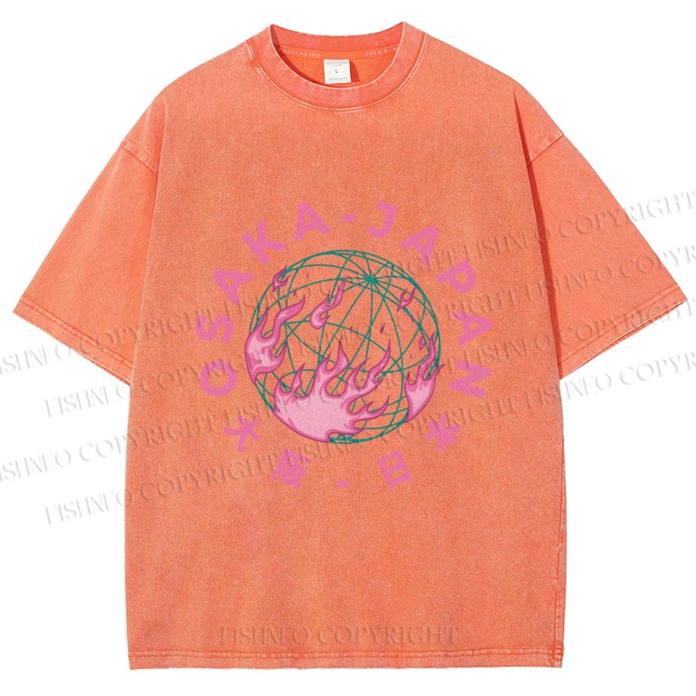 Unisex Earth Osaka Japan Printed Washed Tee
