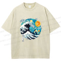 Unisex Van Gogh Style Sea Wave Vintage Printed Washed Tee