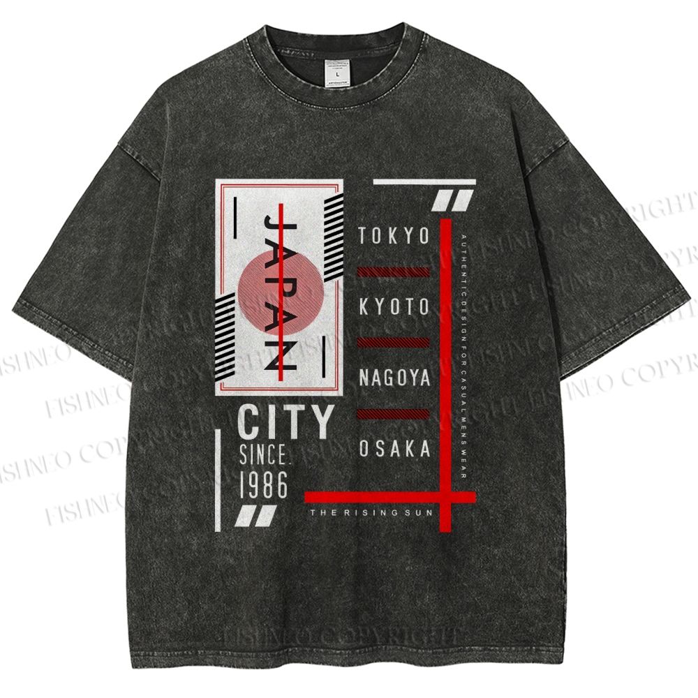 Unisex Japan City Printed Washed Tee