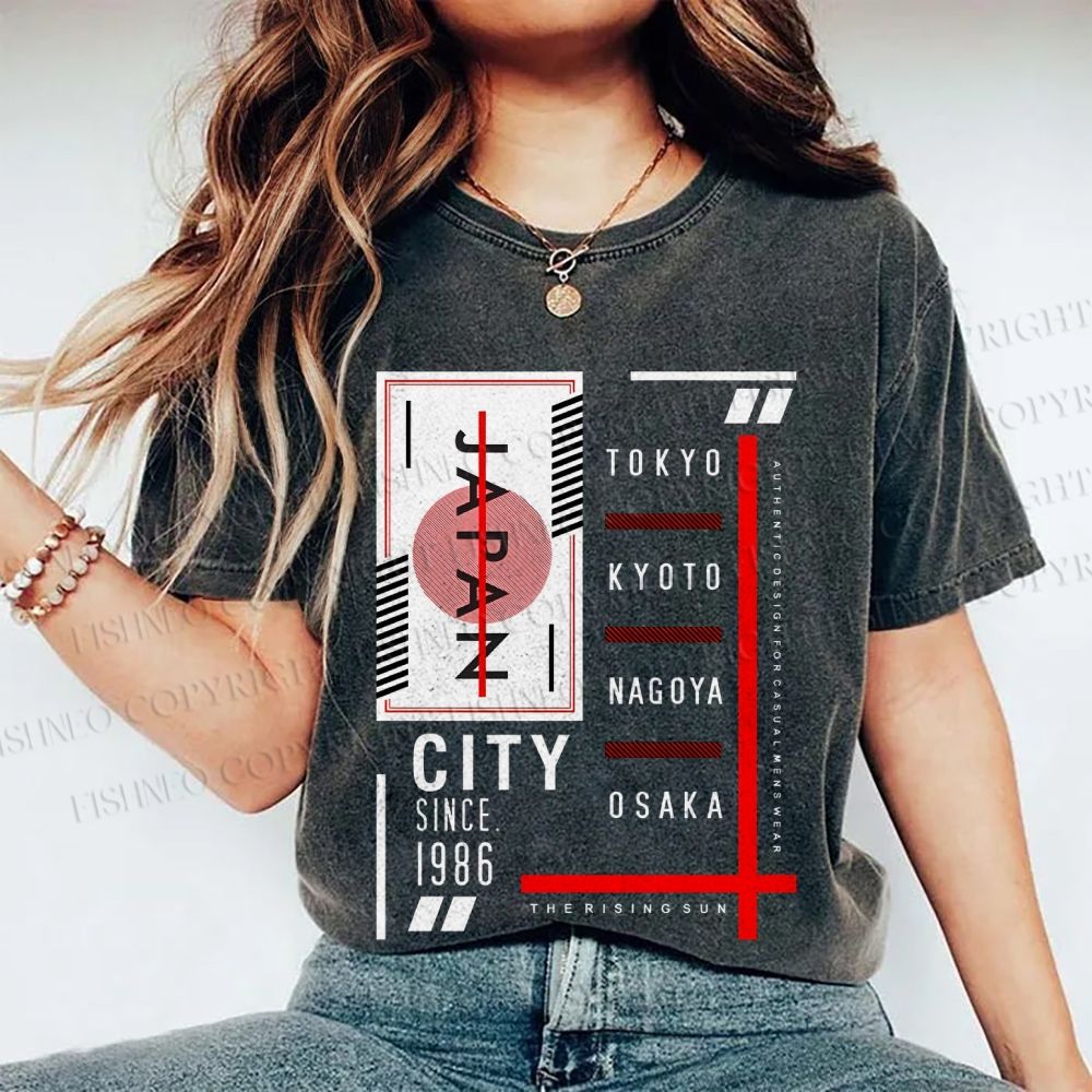 Unisex Japan City Printed Washed Tee