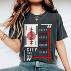 Unisex Japan City Printed Washed Tee