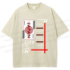 Unisex Japan City Printed Washed Tee