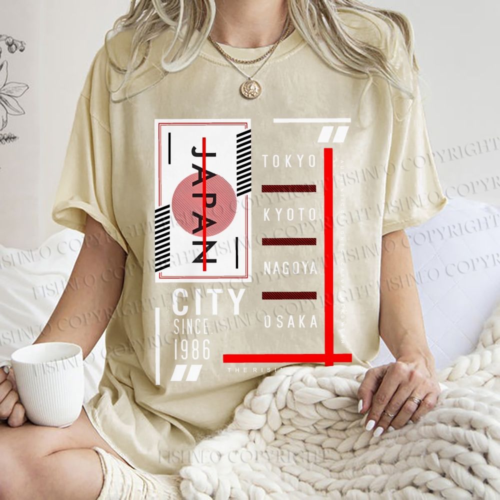 Unisex Japan City Printed Washed Tee