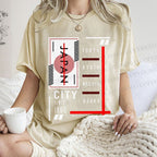 Unisex Japan City Printed Washed Tee