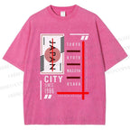Unisex Japan City Printed Washed Tee
