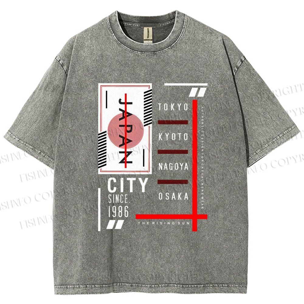 Unisex Japan City Printed Washed Tee
