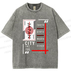 Unisex Japan City Printed Washed Tee