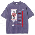 Unisex Japan City Printed Washed Tee