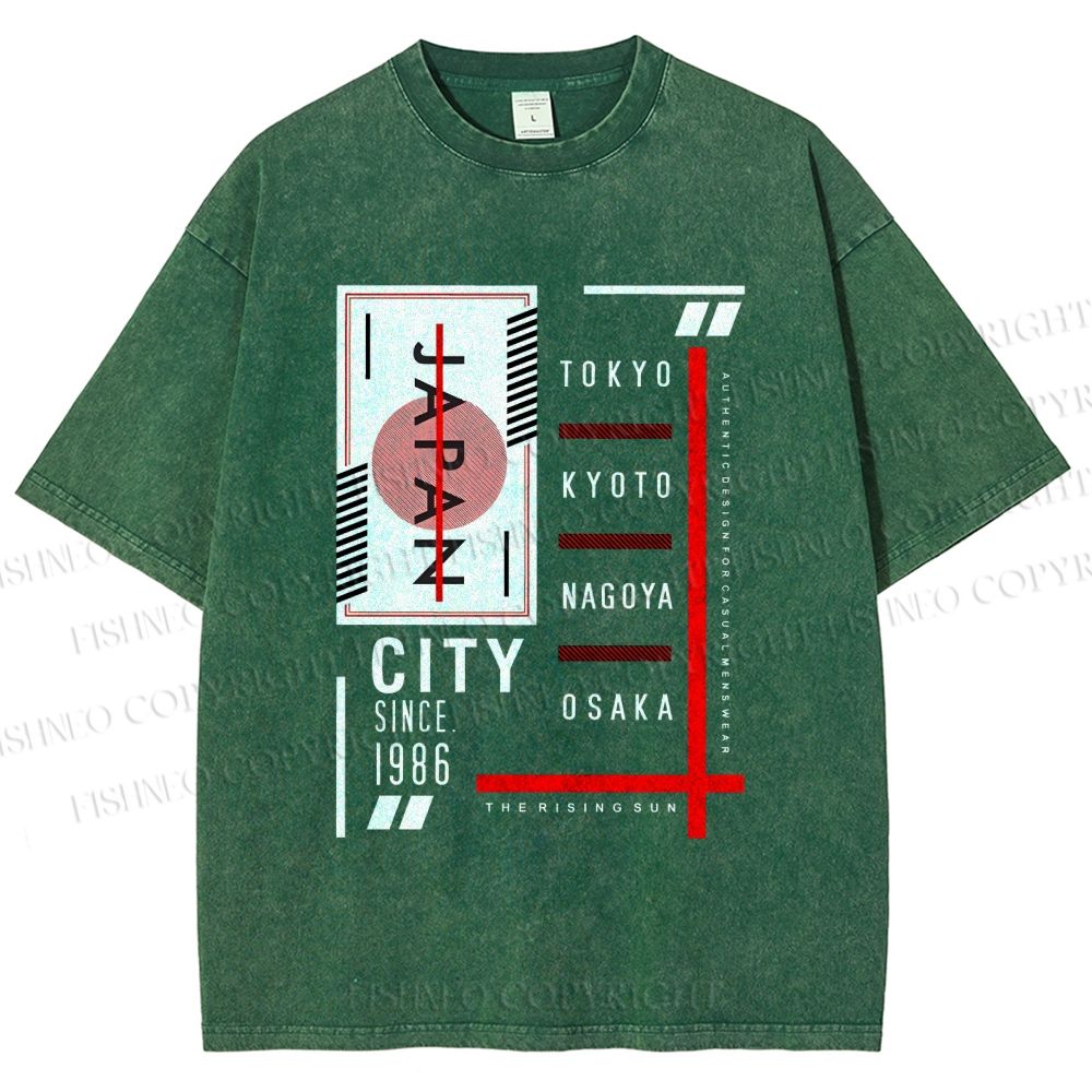 Unisex Japan City Printed Washed Tee