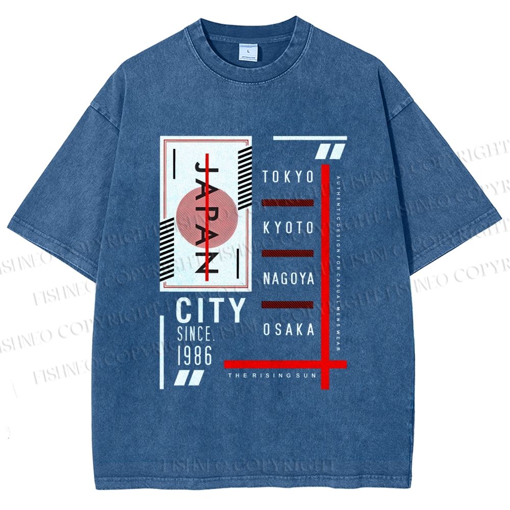 Unisex Japan City Printed Washed Tee