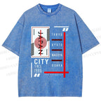 Unisex Japan City Printed Washed Tee