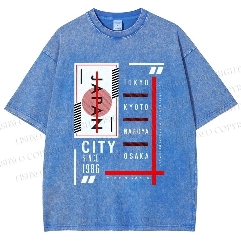 Unisex Japan City Printed Washed Tee
