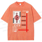 Unisex Japan City Printed Washed Tee