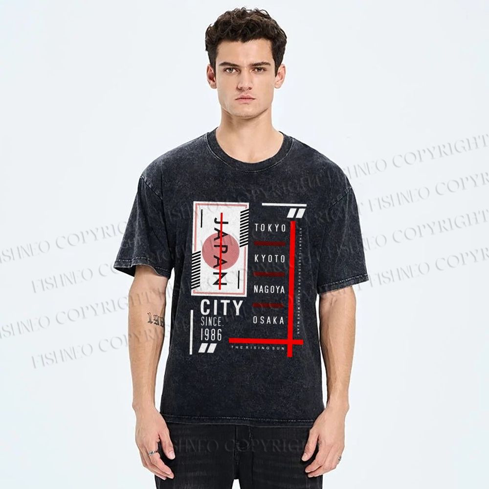 Unisex Japan City Printed Washed Tee