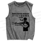 Unisex How Coffee Works Printed Washed Tank Top